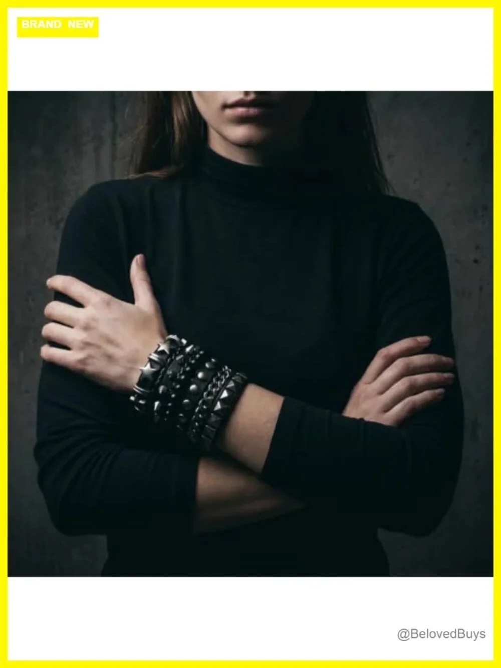 4pc Studded PU Leather Punk Cuff Bracelet Set Unisex Adjustable
